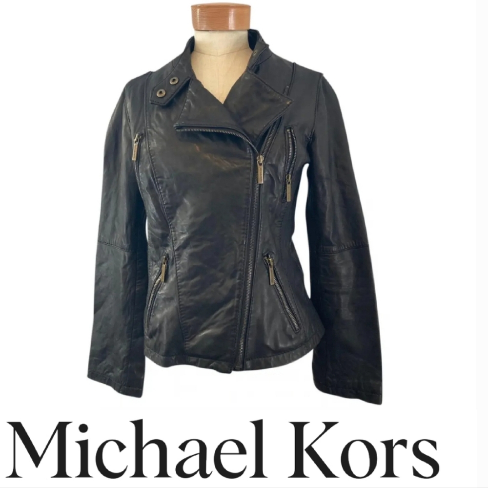 Michael Kors MK Geniune Leather Soft Biker Motorcycle Moto Jacket